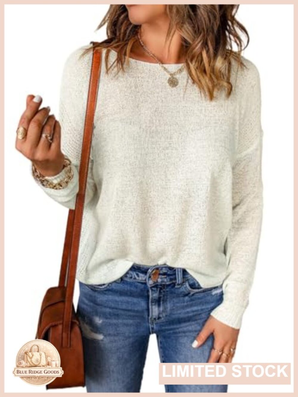 Casual Lightweight Long Sleeve Crewneck Knit Shirt Loose Fit